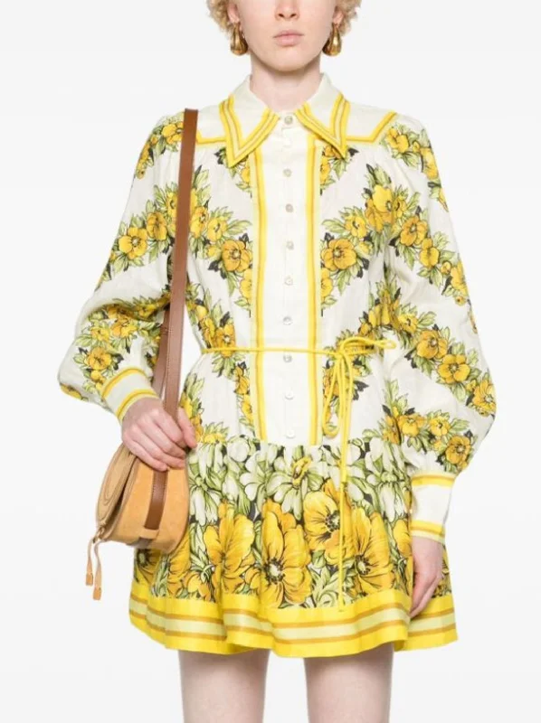 colorful and playful Mimi dresses for a pop of personalityYellow Floral Printed Drop-Waist Mini Dress