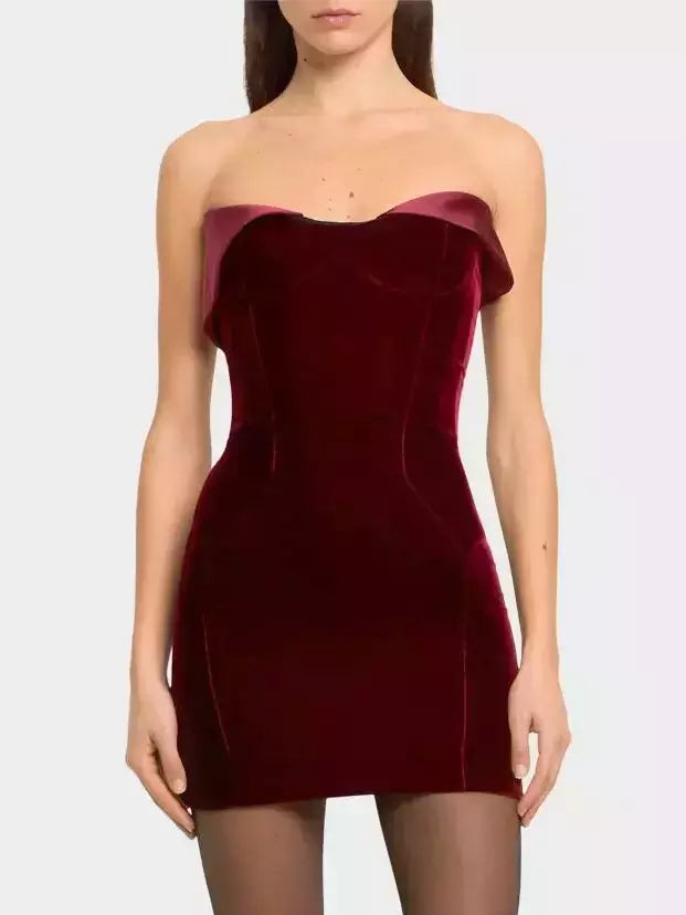 classic yet trendy Mimi dresses for timeless styleVelvet Fold-Over Satin-Trim Mini Dress in Red