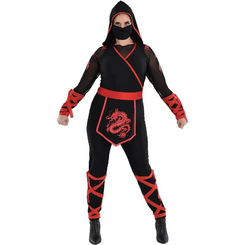 women's jumpsuits for wrinkle-resistant materialsBlack and Red Polyester Ninja Jumpsuit & Mask Set - Plus (18-20) - Perfect Ultimate Costume Experience