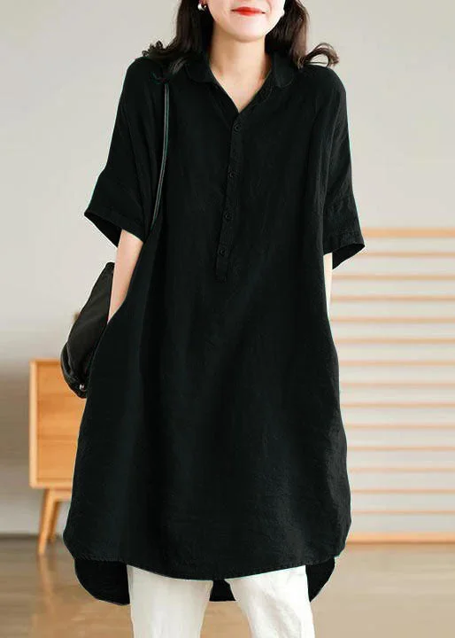 boho midi dressesBlack Linen Shirt Dress Summer Mid Dress