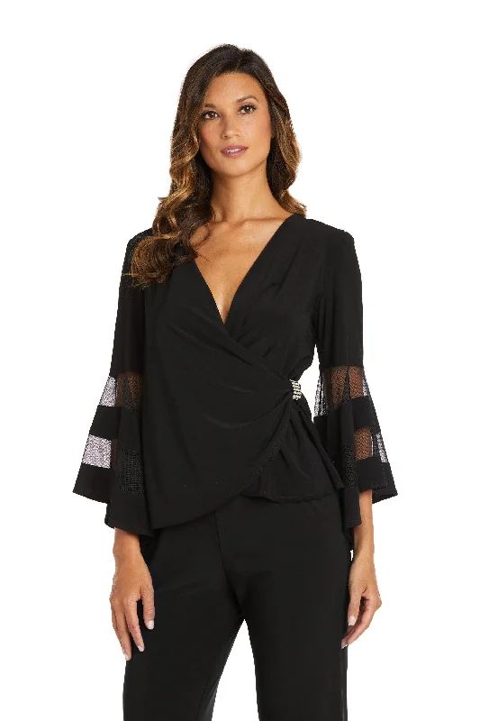 women's tops with cold-shoulder cutsR&M Richards 9248 Bell Sleeve Wrap Top