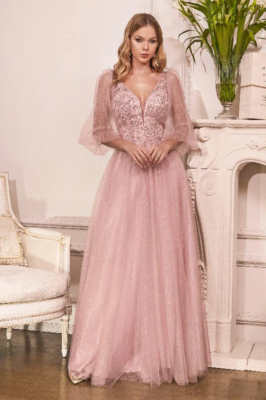 ball gown wedding dressesCinderella Divine CD0182 Long Sleeve Mother of the Bride Long Tulle Dress Mauve