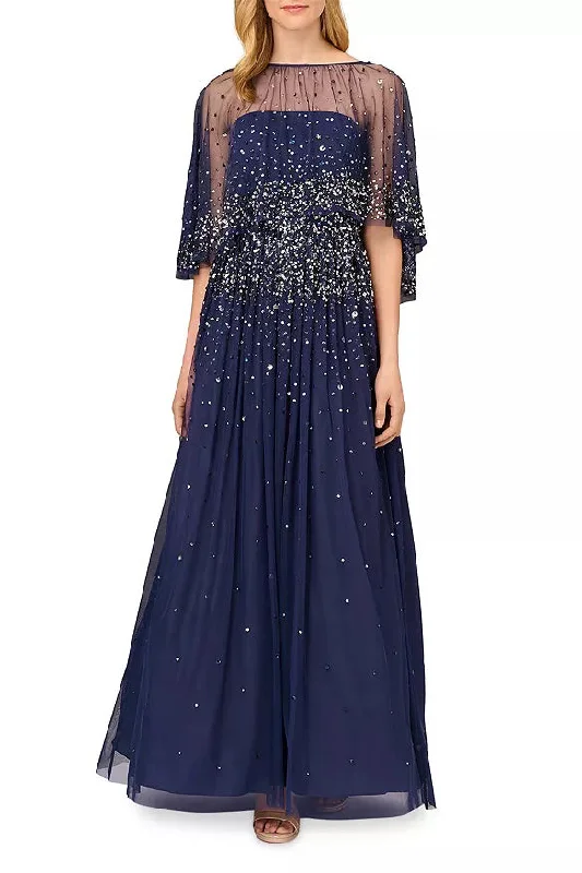 maxi dresses for yoga and meditationAidan Mattox MD1E208169 Long Formal Removable Beaded Cape Dress