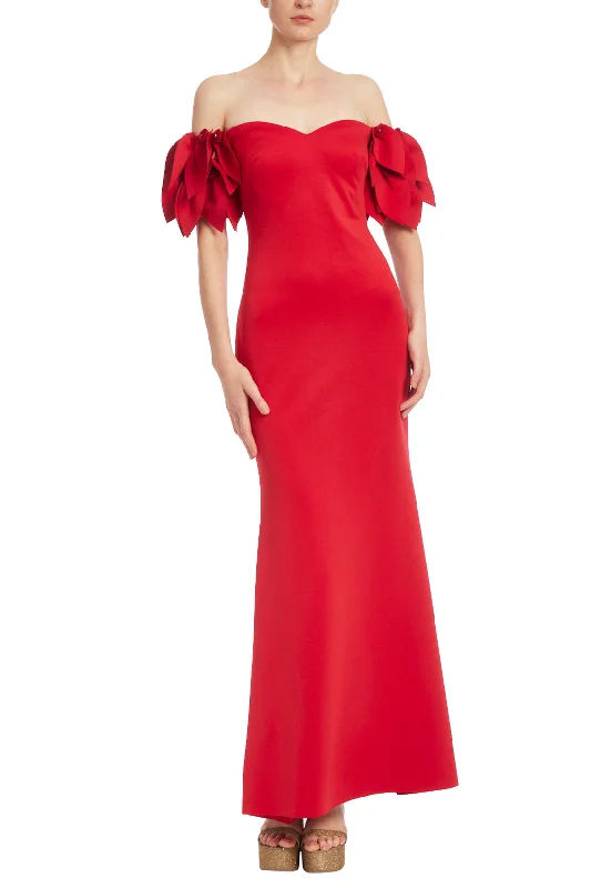 maxi dresses with cold-shoulder cutsBadgley Mischka EG4167 Fitted Long Formal  Petal Sleeve Dress