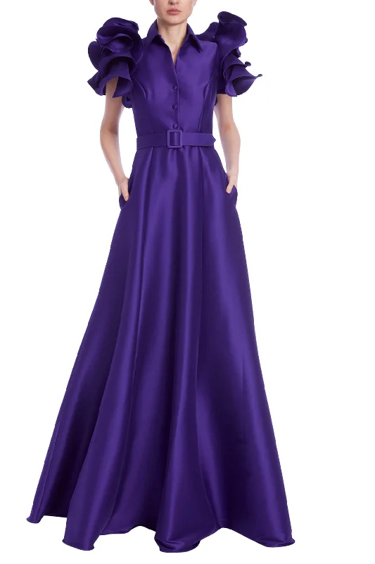 maxi dresses for cool weatherBadgley Mischka EG4184 Formal Long Belted Ruffle Dress