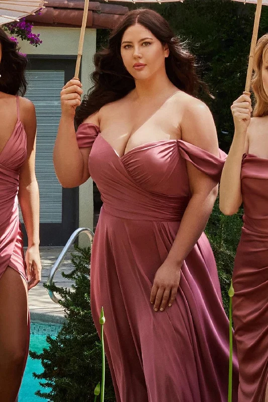 maxi dresses for layeringCinderella Divine 7493C Plus Size Long Off Shoulder Dress Mauve Rose