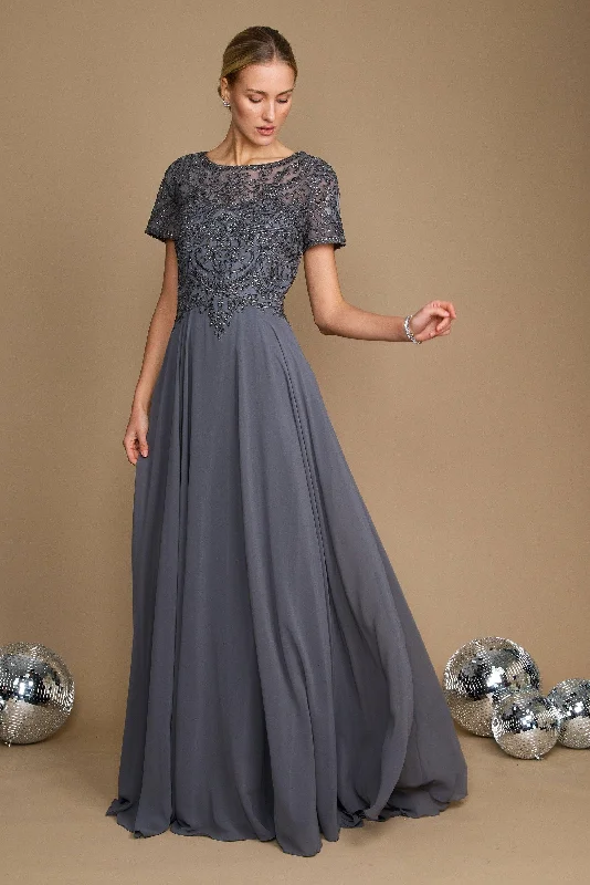 modern wedding dressesDylan & Davids Short Sleeve Formal Mother of the Bride Dress Charcoal