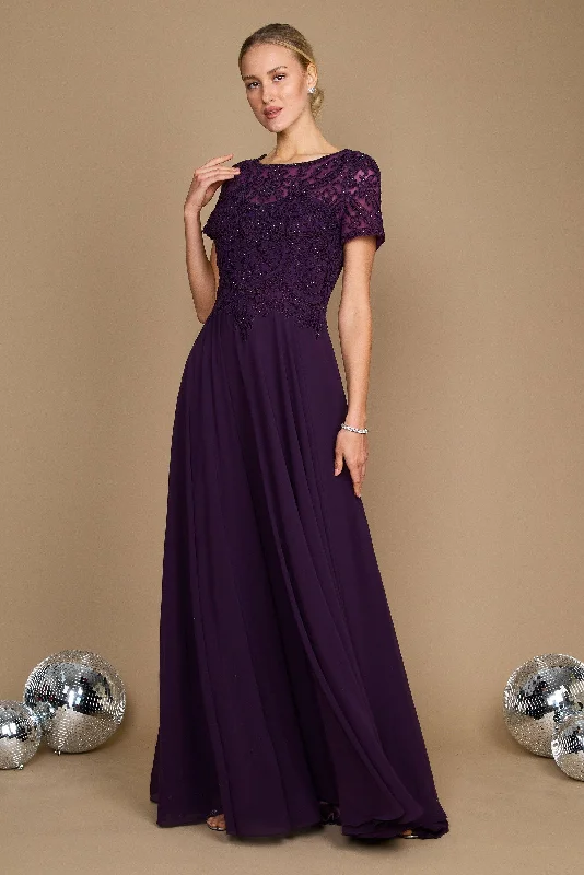 classic wedding dressesDylan & Davids Short Sleeve Formal Mother of the Bride Dress Eggplant