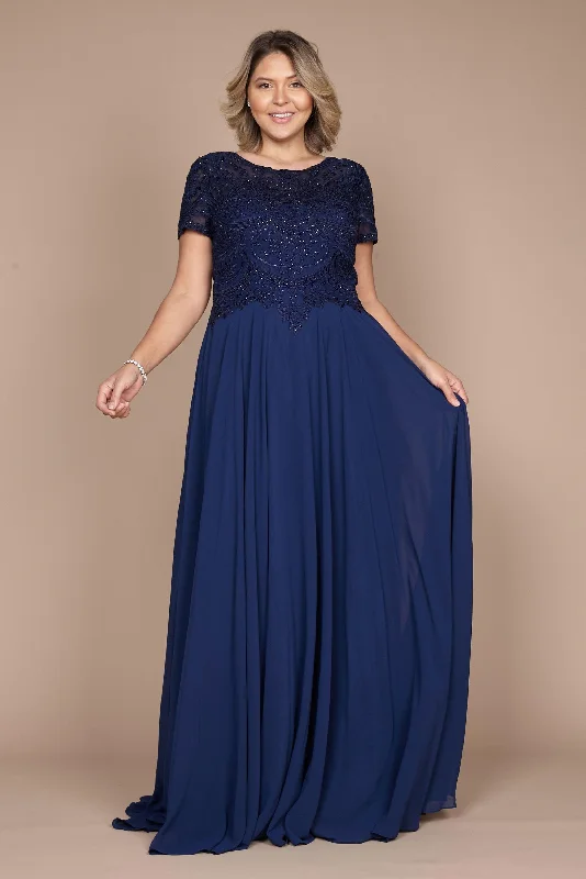 glamorous wedding dressesDylan & Davids Short Sleeve Formal Mother of the Bride Dress Navy