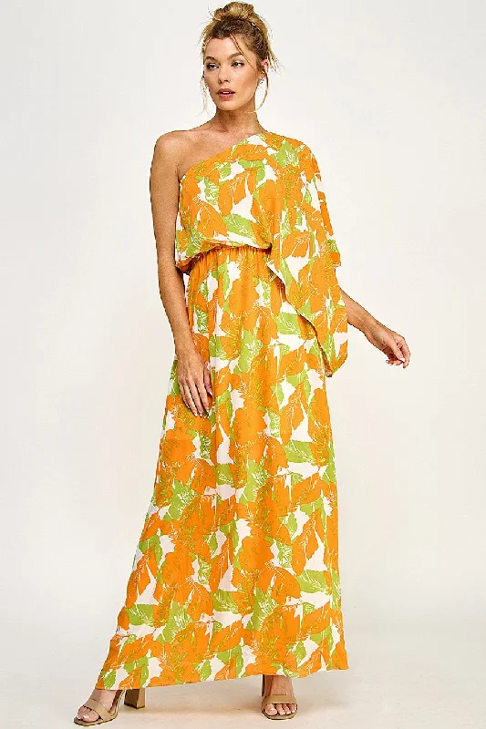 silk maxi dressesLong Floral One Shoulder Dress