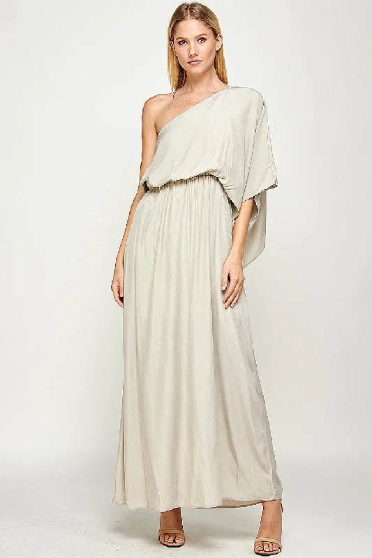 chiffon maxi dressesLong One Shoulder Satin Dress