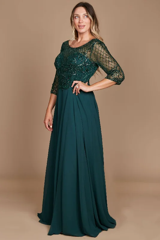 glamorous bohemian wedding dressesDylan & Davids Long Sleeve Hand Beaded Mother of The Bride Dress Dark Green