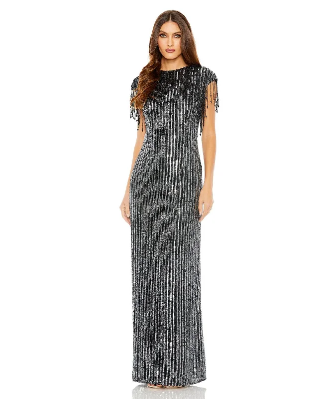 maxi dresses for cool weatherMac Duggal 5971 Long Formal Fringe Dress