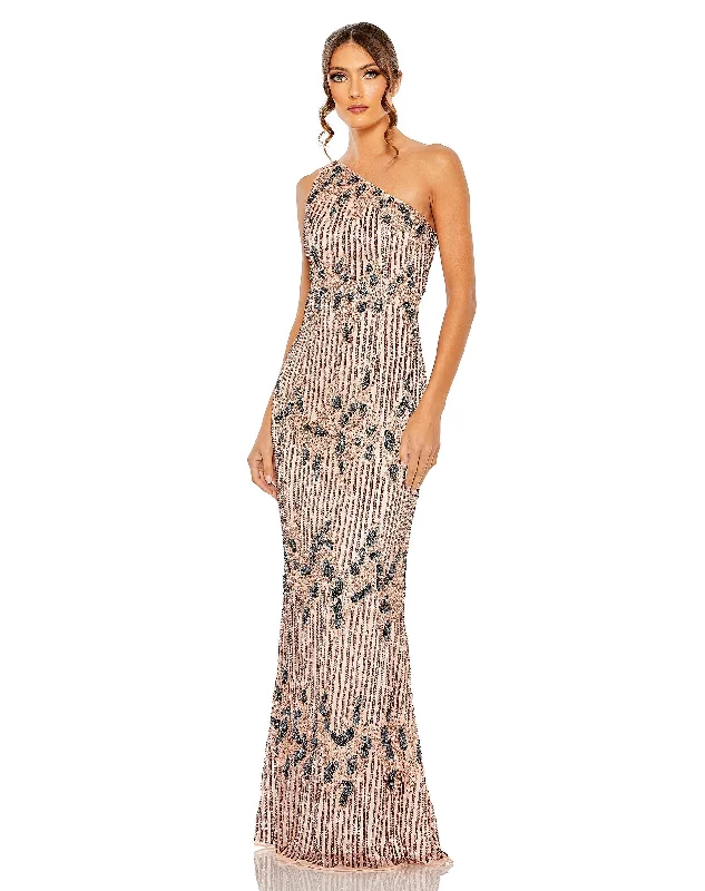 maxi dresses with low necklinesMac Duggal 5976 Long One Shoulder Embellished Dress