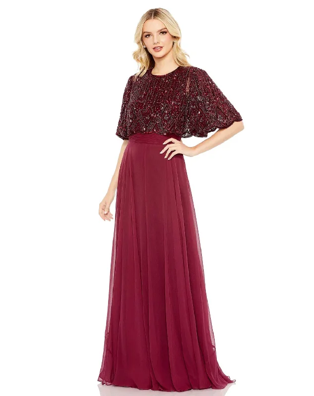 maxi dresses with cap sleevesMac Duggal 9181 Long Formal Beaded A Line Dress