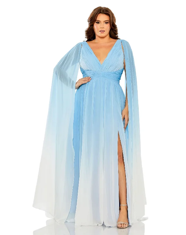 maxi dresses with sleevesMac Duggal 77010 Long Formal Plus Size Ombre Dress