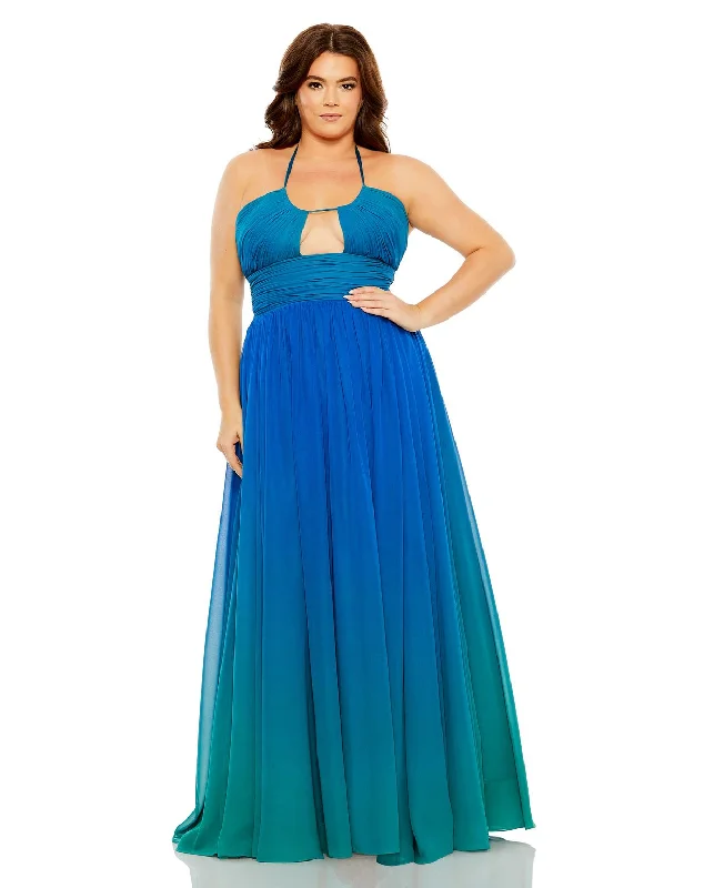 maxi dresses with pockets and sleevesMac Duggal 77017 Long Formal Ombre Plus Size Dress