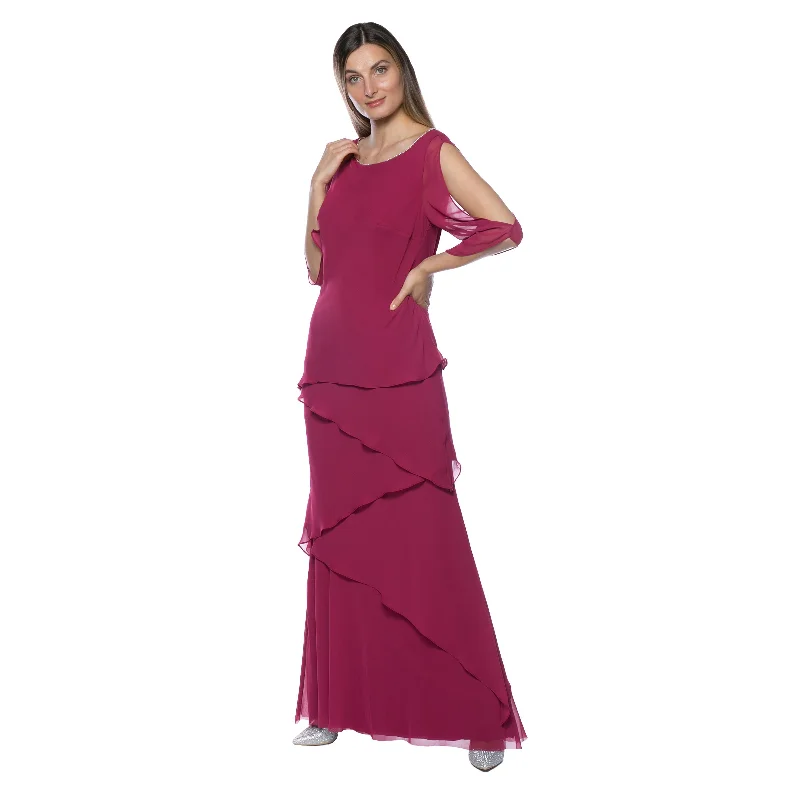 maxi dresses with cinched waistsMarina  Long Chiffon Tiered Dress