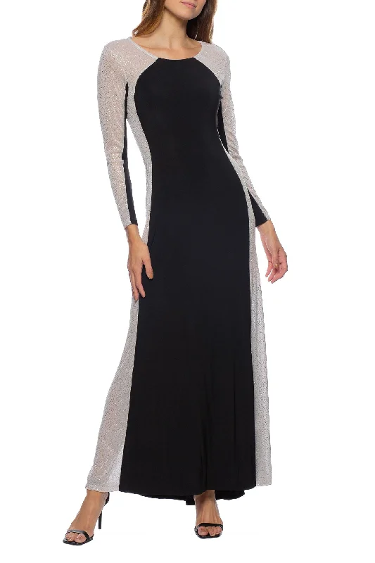 maxi dresses with high slitsMarina  Long Embellished Chiffon Sleeves Dress