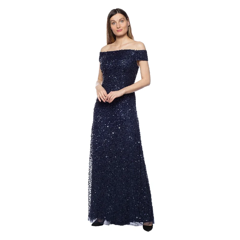 maxi dresses with empire waistsMarina Long Off Shoulder Formal Beaded Dress