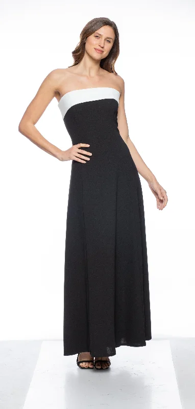 maxi dresses with lace-up detailsMarina  Long Strapless Crepe Dress