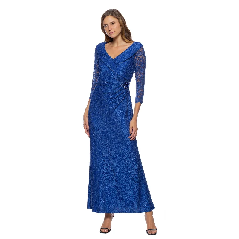 maxi dresses for casual FridaysMarina  Long V Neck Shirr Lace Dress