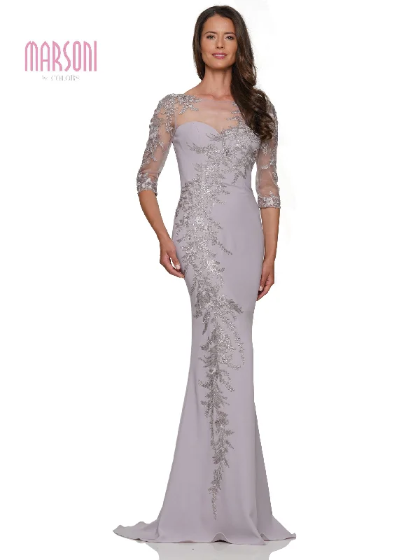 organza wedding dressesMarsoni MV1274 Mother of the Bride Quarter Sleeve Lace Applique Long Dress