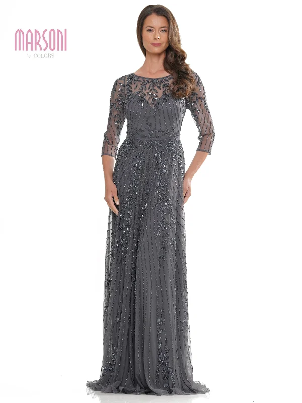 beaded wedding dressesMarsoni MV1283 Mother of the Bride Beaded Mesh Quarter Sleeve Sheath Dress