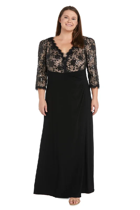 maxi dresses with high slitsR&M Richards 1566W Long Formal Plus Size Dress