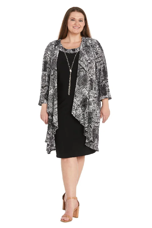 modern wedding dressesR&M Richards 1819W Mother of the Bride Short Printed Plus Size Dress