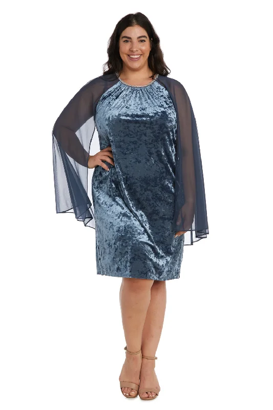 sample sale wedding dressesR&M Richards 2663W Short Cocktail Plus Size Mother of the Bride Cape Dress