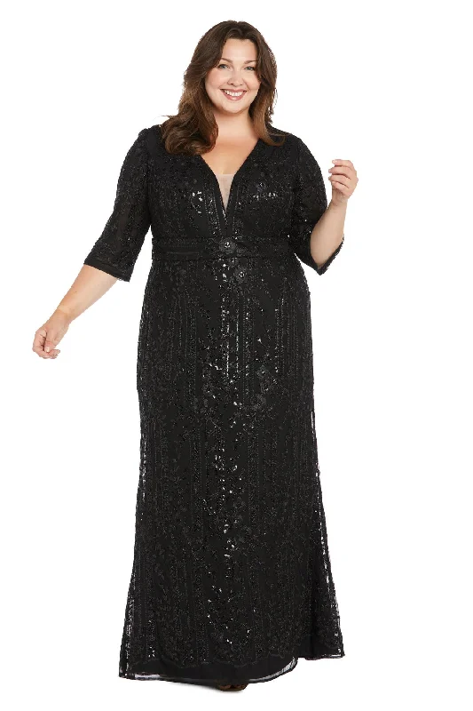 maxi dresses for travelR&M Richards 3273W Long Formal Metallic Plus Size Dress