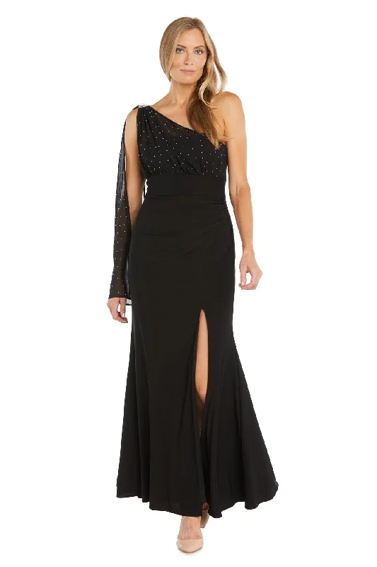 maxi dresses with pockets and sleevesR&M Richards 3344 Long Fitted Formal Caplet Dress