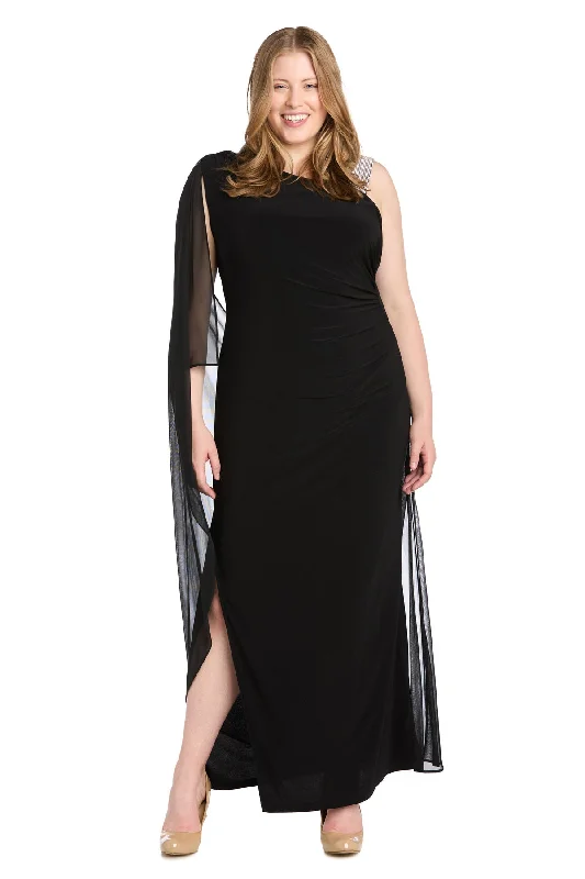 maxi dresses for curvesR&M Richards 6634W Long Slit Formal Plus Size Cape Dress