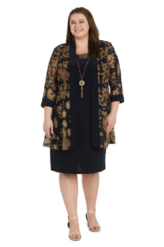 timeless wedding dressesR&M Richards 9033W Short Plus Size Printed Jacket Mother of the Bride Dress