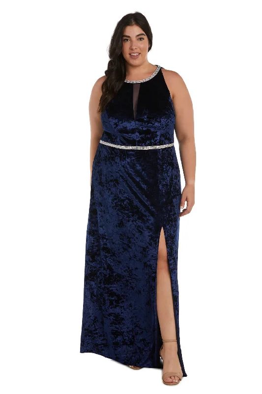 maxi dresses with cinched waistsR&M Richards 9130W Long Velvet Formal Plus Size Dress