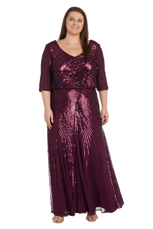 maxi dresses with thigh-high slitsR&M Richards 9788W Sequined Beaded Long Plus Size Dress