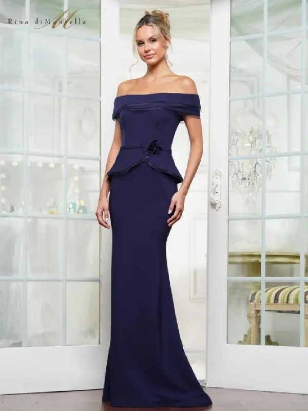 maxi dresses with beltsRina di Montella RD3256 Fitted Long Formal Peplum Dress