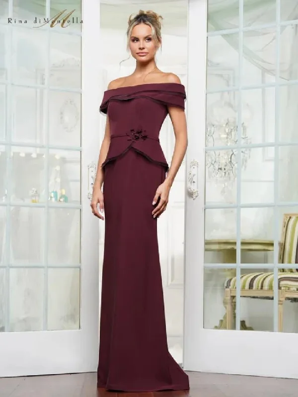 solid color maxi dressesRina di Montella RD3256 Fitted Peplum Long Fomal Plus Size Dress