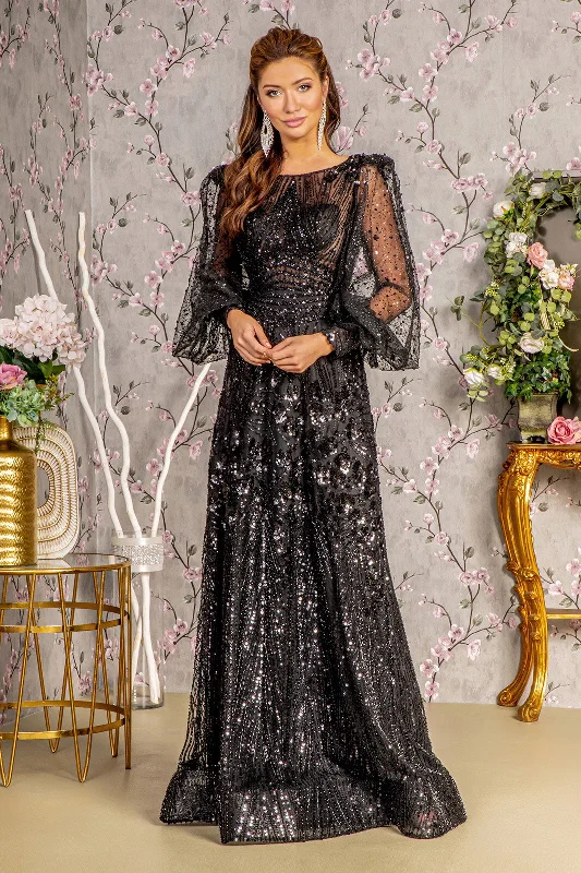 flutter sleeve wedding dressesLong Mother of the Bride Glitter Dress