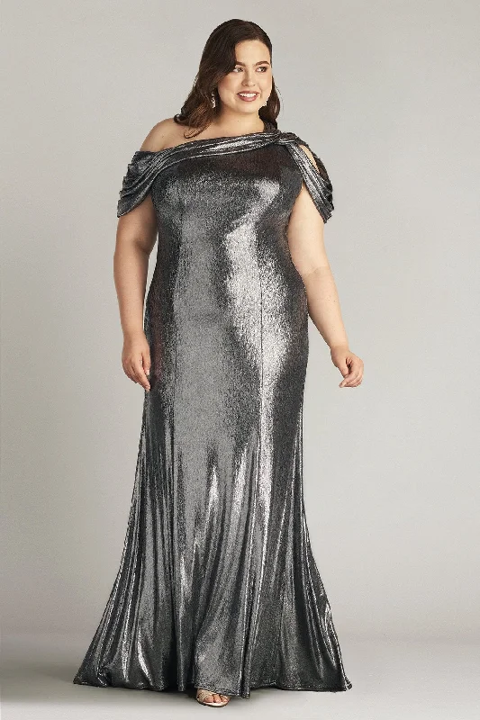 maxi dresses with removable beltsTadashi Shoji BSJ22037LQ Long Formal Plus Size Metallic Dress