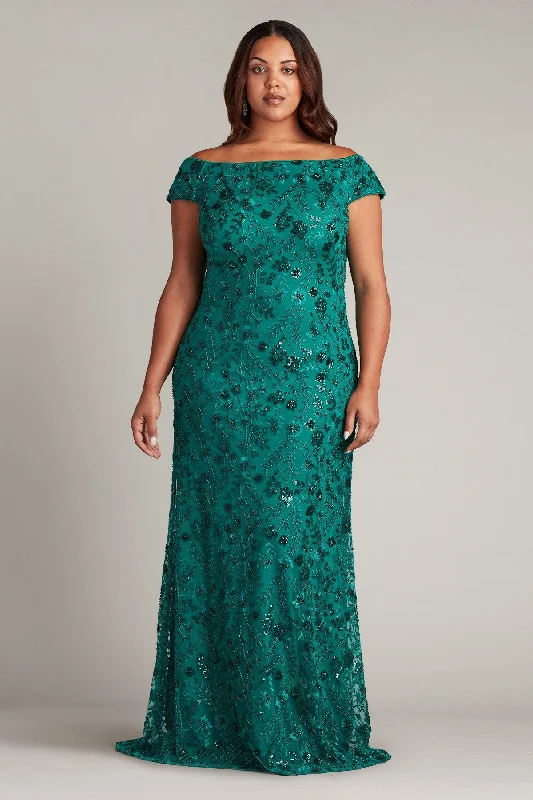 maxi dresses with back pocketsTadashi Shoji CCF23088LQ Long Formal Beaded Floral Plus Size Dress