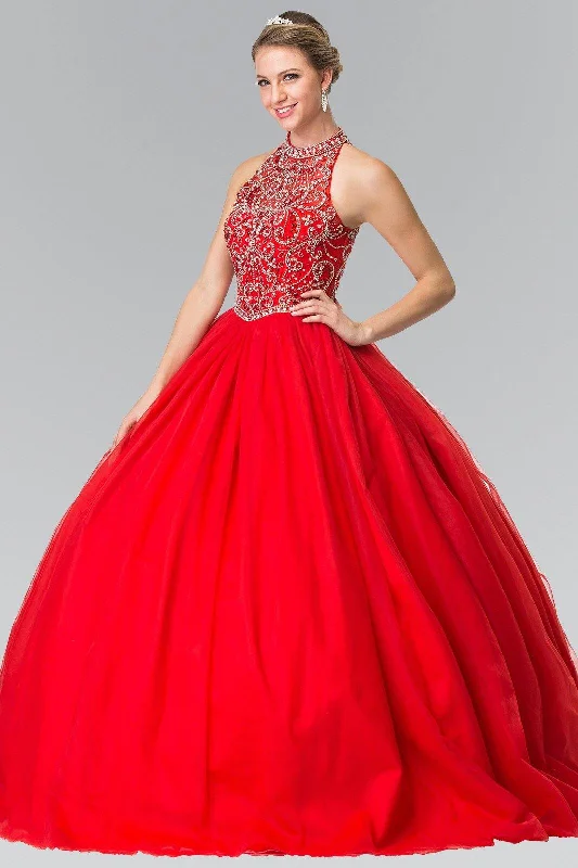 chiffon maxi dressesMesh Long Quinceanera Dress with Beaded Bodice