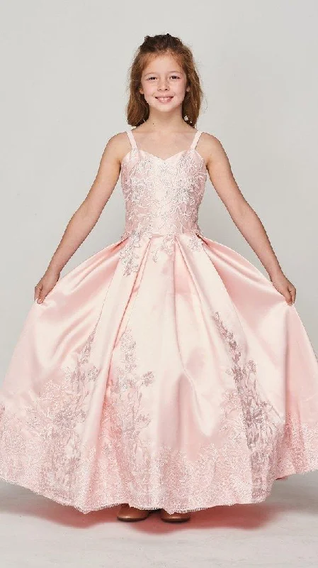 maxi dresses with rufflesSatin Long Flower Girl Dress