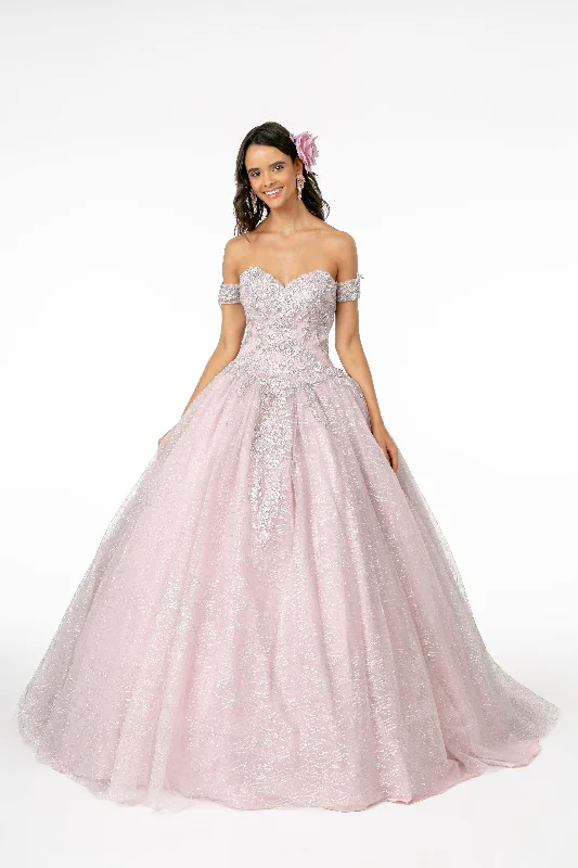 maxi dresses under $50Long Glitter Mesh Quinceanera Dress with Cape