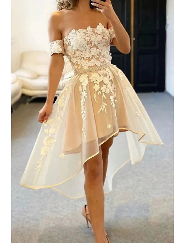 short party dressesA-Line Cocktail Dresses Color Block Dress Homecoming Birthday Asymmetrical Sleeveless Off Shoulder Organza with Pleats Appliques