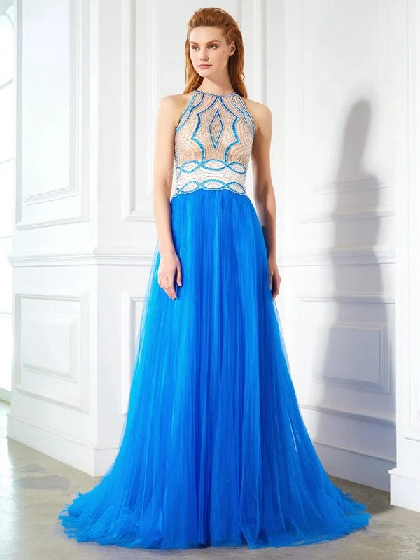 Sleeveless Dress In LeatherA-Line/Princess Jewel Beading Sleeveless Floor-Length Net Dresses