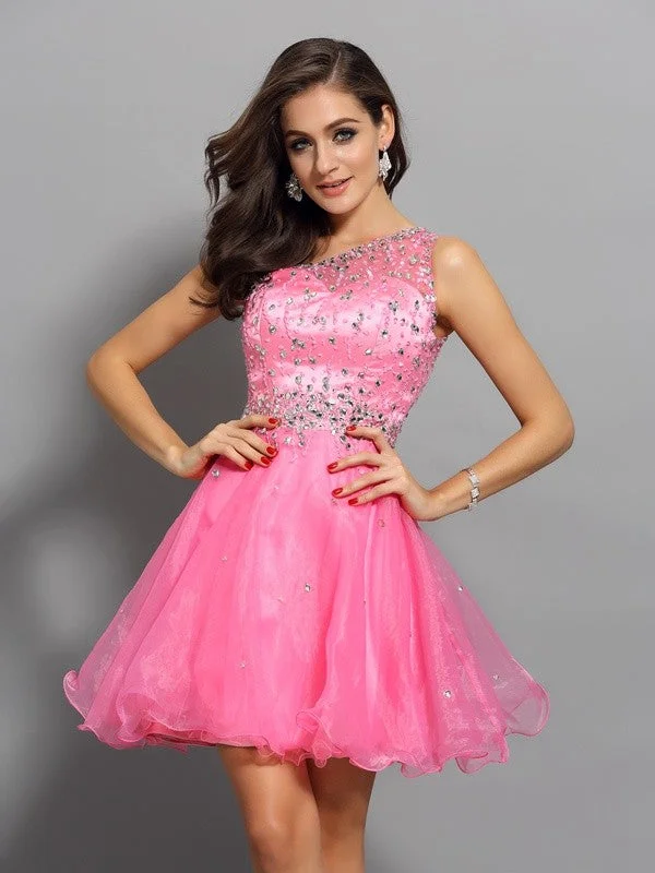 Sleeveless Dress With FrillsA-Line/Princess One-Shoulder Ruffles Sleeveless Short Organza Cocktail Dresses