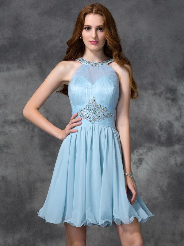 Sleeveless Dress High-LowA-line/Princess Scoop Beading Sleeveless Short Chiffon Cocktail Dresses