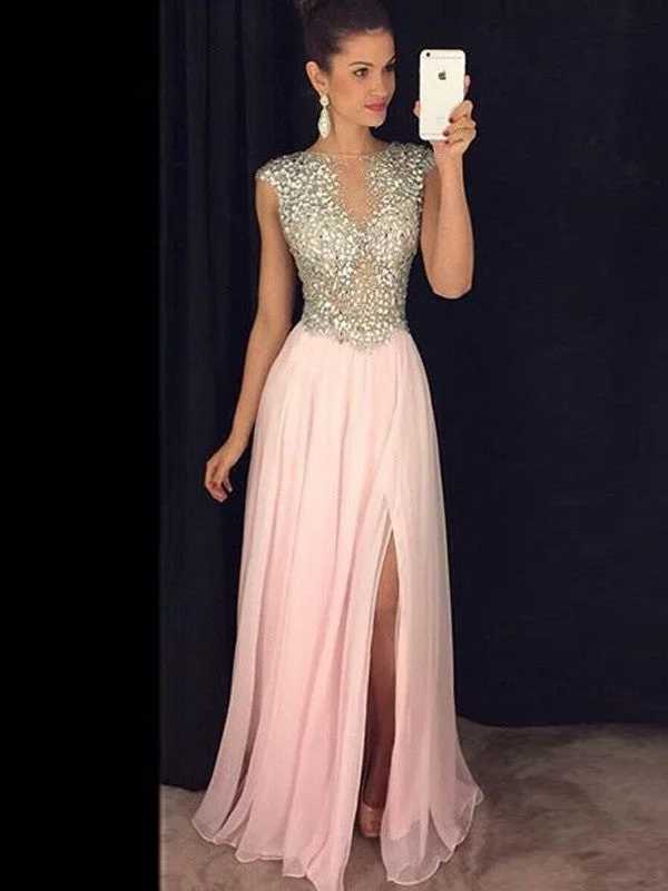 Sleeveless Dress Plus SizeA-Line/Princess Sleeveless Bateau 30D Chiffon Sequin Floor-Length Dresses